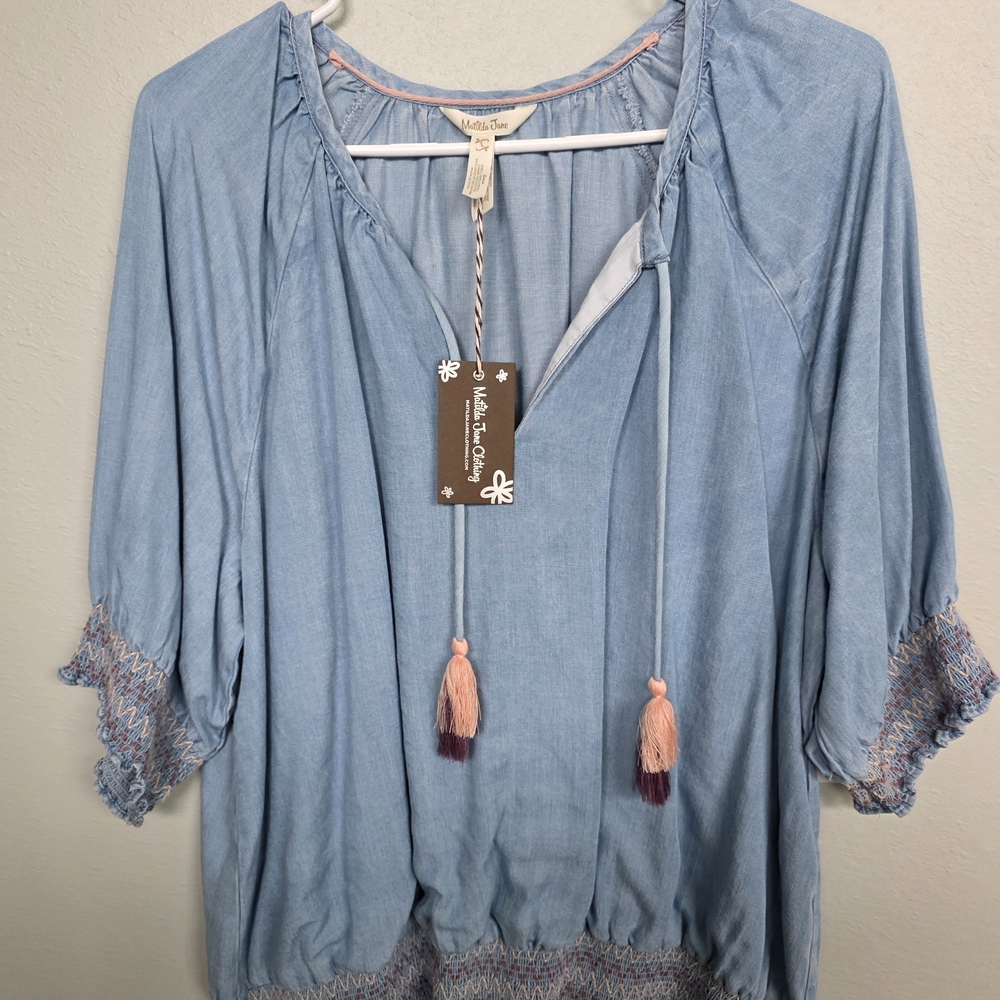 Matilda Jane Brand Light Blue Women's Blouse with Tassels